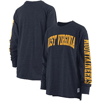 Women's Pressbox Heathered Navy West Virginia Mountaineers Two-Hit Canyon Long Sleeve T-Shirt