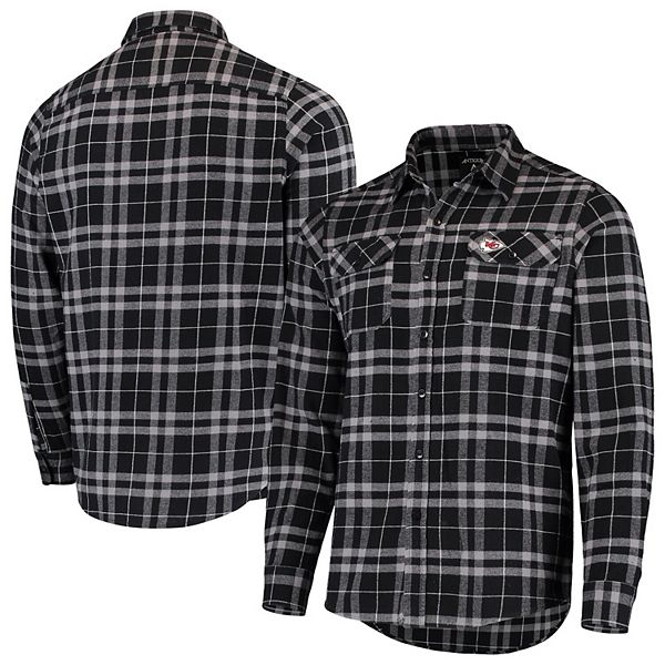 Men's Antigua Black/Gray Baltimore Ravens Ease Flannel Long Sleeve  Button-Up Shirt