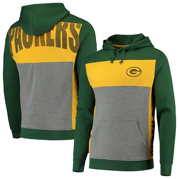 Men's Junk Food Heathered Gray/Green Green Bay Packers Vintage Colorblock  Pullover Hoodie