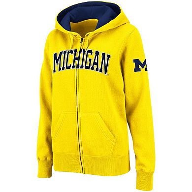 Women's Stadium Athletic Gold Michigan Wolverines Arched Name Full-Zip Hoodie