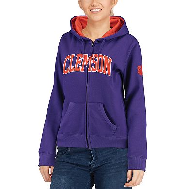 Women's Purple Clemson Tigers Arched Name Full-Zip Hoodie