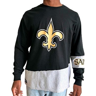 Men's Refried Apparel Black/Gray New Orleans Saints Sustainable Upcycled Angle Long Sleeve T-Shirt