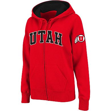 Women's Stadium Athletic Red Utah Utes Arched Name Full-Zip Hoodie