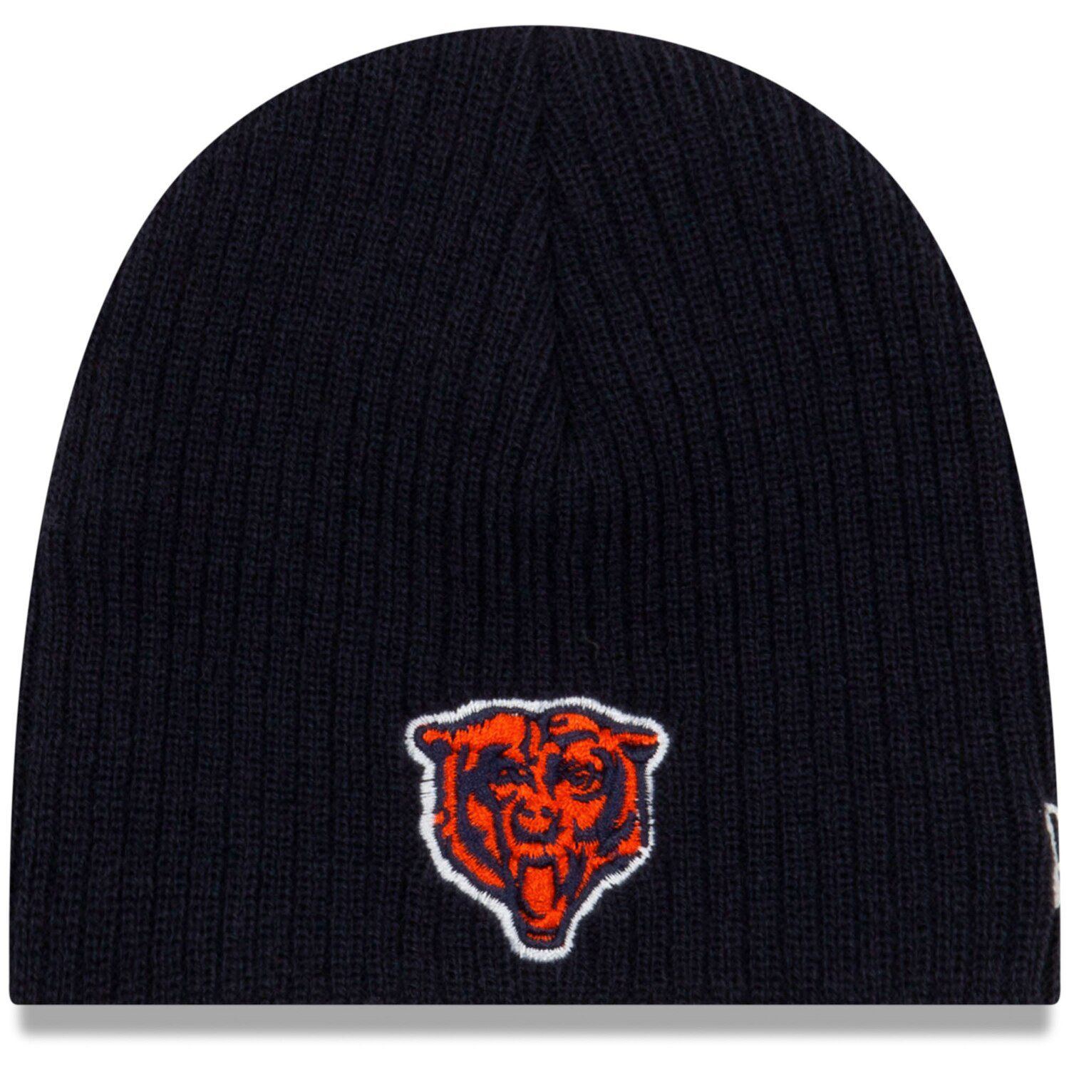 Men's New Era Navy/Orange Chicago Bears Team Helmet Head Trapper Knit Hat