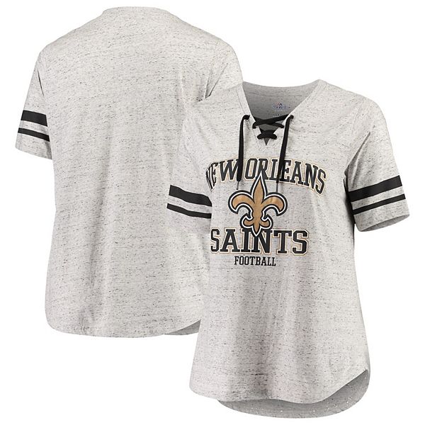 Lids New Orleans Saints Women's Plus Lace-Up V-Neck T-Shirt - Heathered  Gray