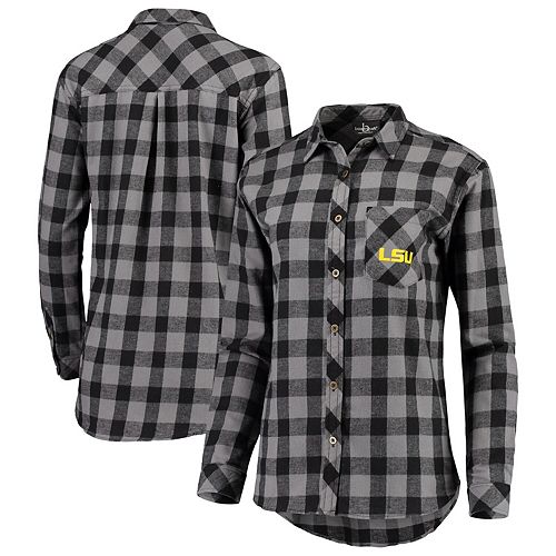black shirt with buffalo plaid