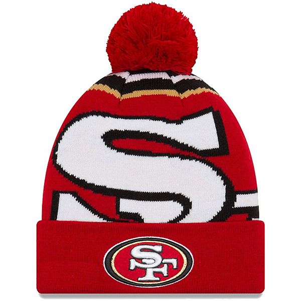 Men's New Era Scarlet San Francisco 49ers Logo Whiz 3 Cuffed Pom Knit Hat