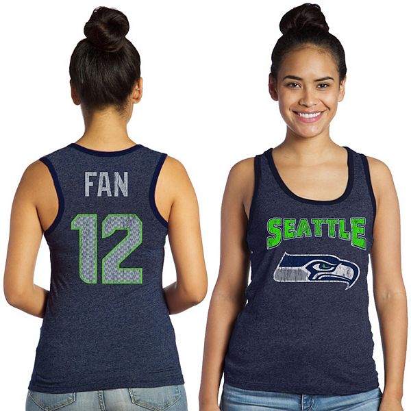 Women's Majestic 12s College Navy Seattle Seahawks Tri-Blend Wordmark Name  & Number Tank Top