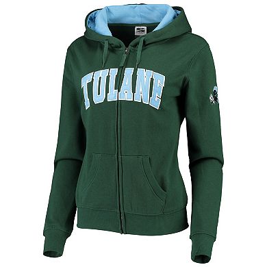 Women's Green Tulane Green Wave Arched Name Full-Zip Hoodie