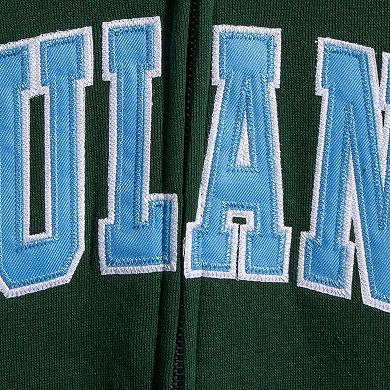 Women's Green Tulane Green Wave Arched Name Full-Zip Hoodie