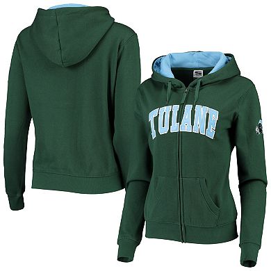 Women's Green Tulane Green Wave Arched Name Full-Zip Hoodie