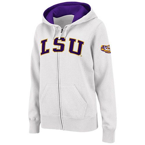 Women's Stadium Athletic White LSU Tigers Arched Name FullZip Hoodie