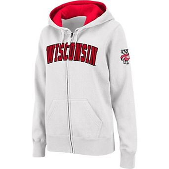 Women's Stadium Athletic White Wisconsin Badgers Arched Name Full-Zip Hoodie