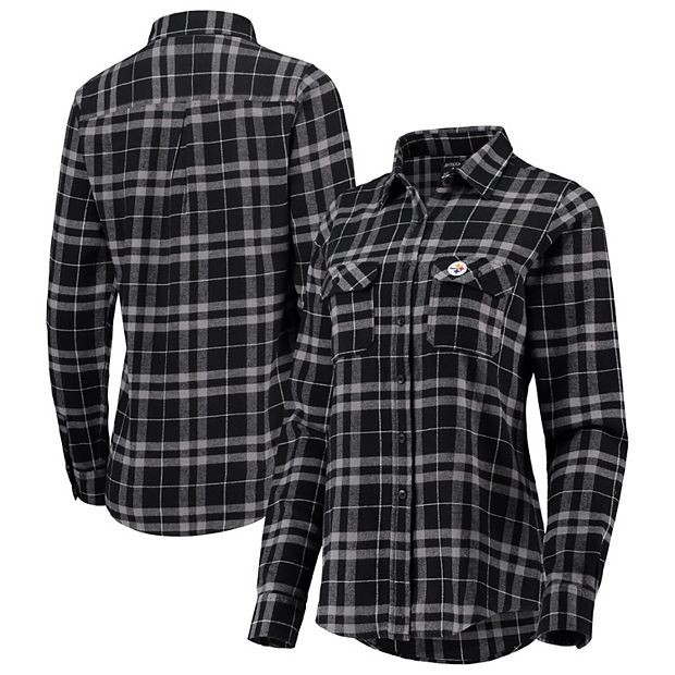 Pittsburgh Steelers Antigua Stance Flannel Button-Up Long Sleeve Shirt -  Black/Gray