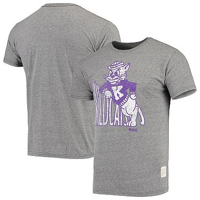 Men's Original Retro Brand Heathered Gray Kansas State Wildcats Vintage Logo Tri-Blend T-Shirt