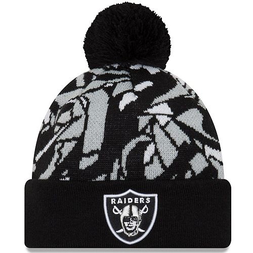 Men's New Era Black Oakland Raiders NFLxFIT Cuffed Knit Hat with Pom