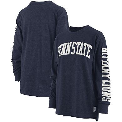 Women's Pressbox Heathered Navy Penn State Nittany Lions Two-Hit Canyon Long Sleeve T-Shirt