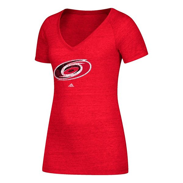 Women's adidas Red Carolina Hurricanes Distressed Logo V-Neck T-Shirt
