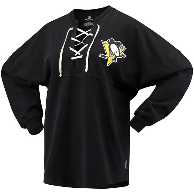 Women's Heathered Black Pittsburgh Penguins Lace-Up Long Sleeve T-Shirt 