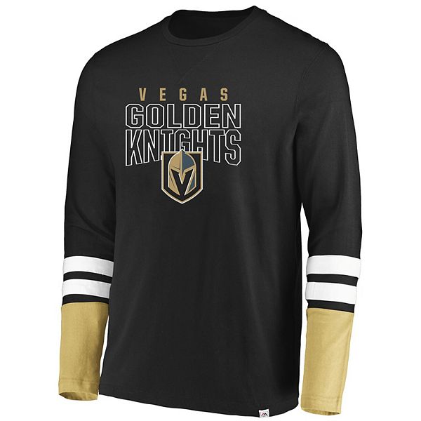 Men S Majestic Black Gold Vegas Golden Knights 5 Minute Major Tri Blend Long Sleeve T Shirt