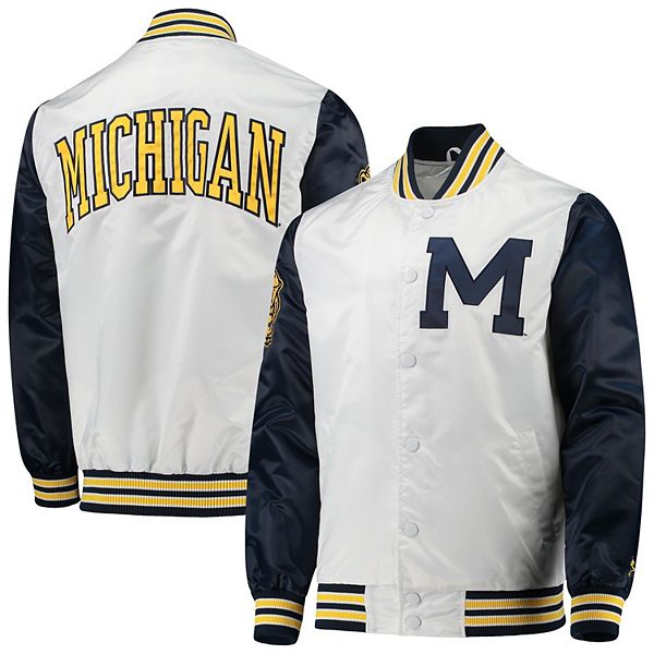 Men's Starter White/Navy Michigan Wolverines Breakaway Hoodie Quarter-Zip  Pullover Jacket