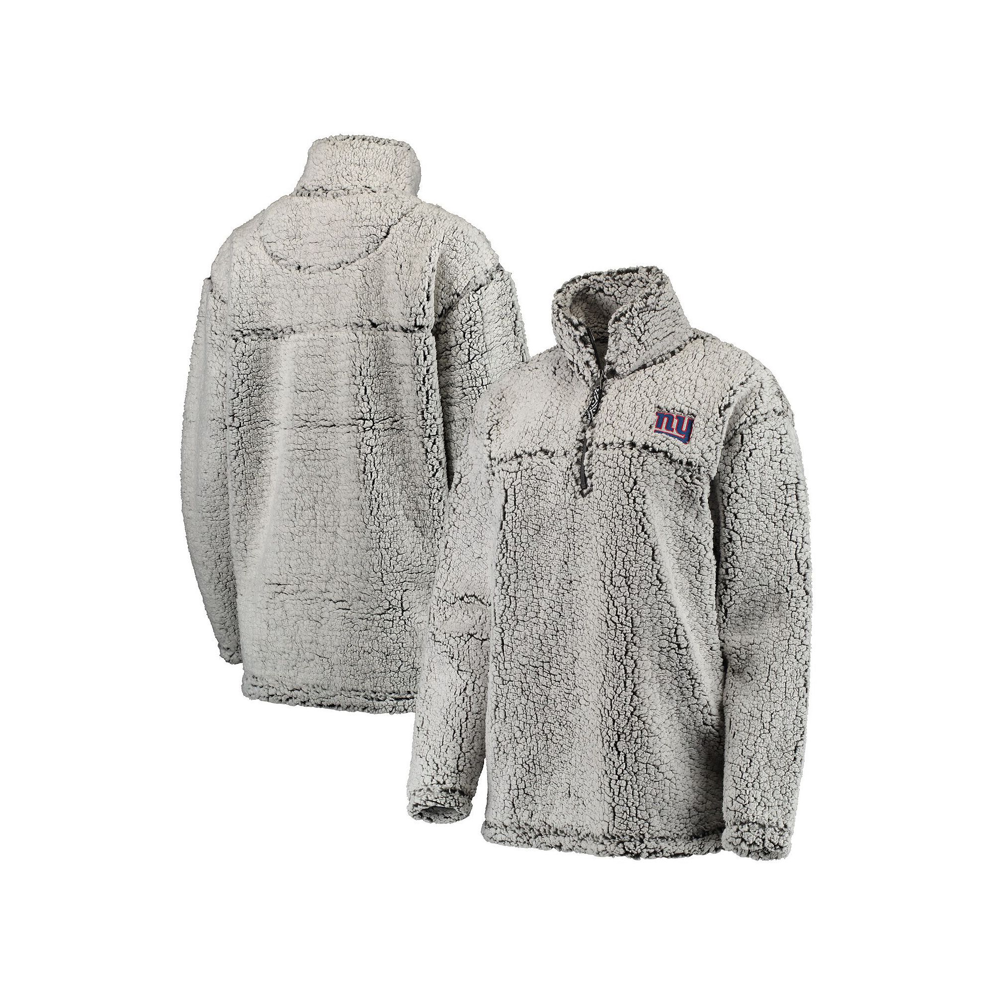 Womens Gray New York Giants Sherpa Quarter-Zip Pullover Jacket, Size: 2XL,