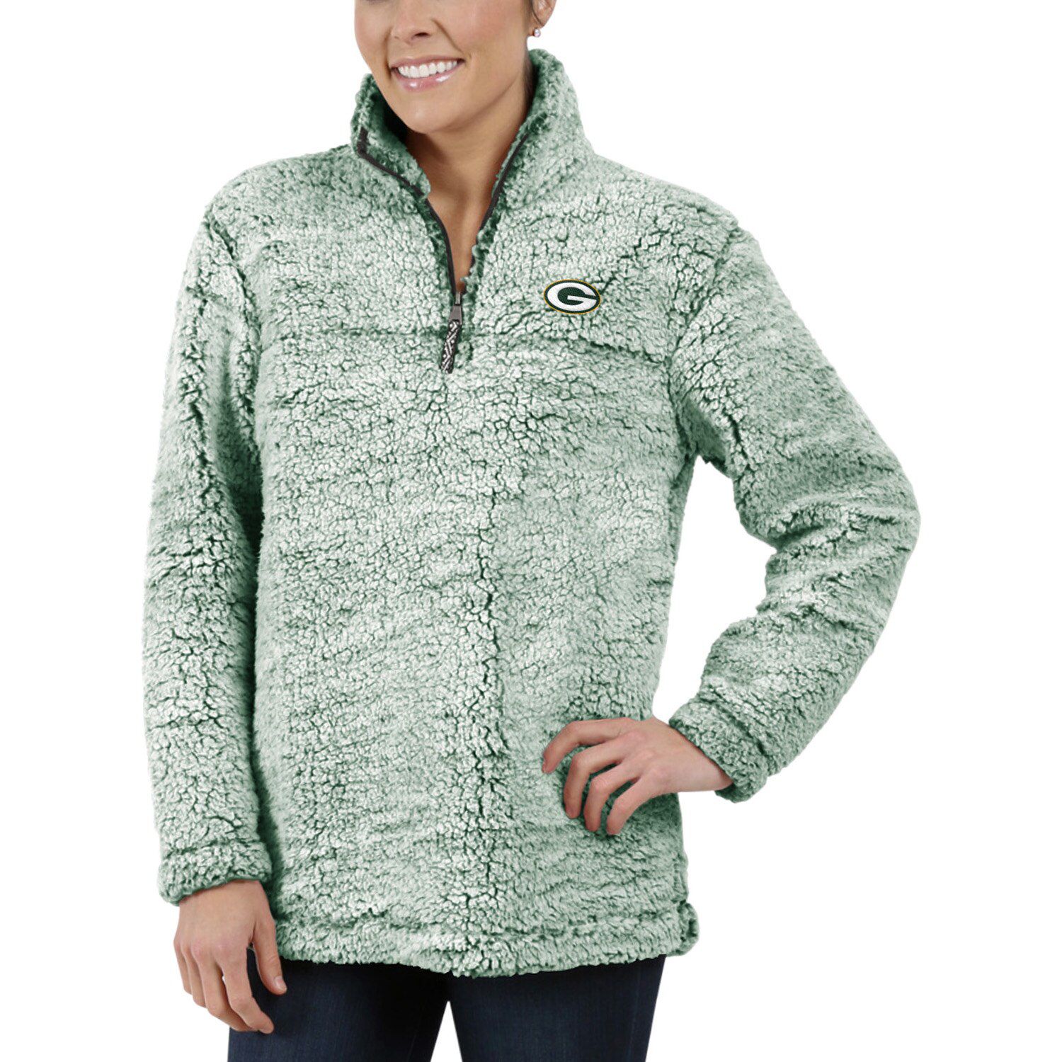 green sherpa pullover