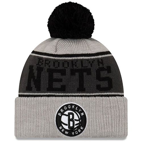 Men's New Era Gray Brooklyn Nets Stripe Cuffed Knit Hat with Pom