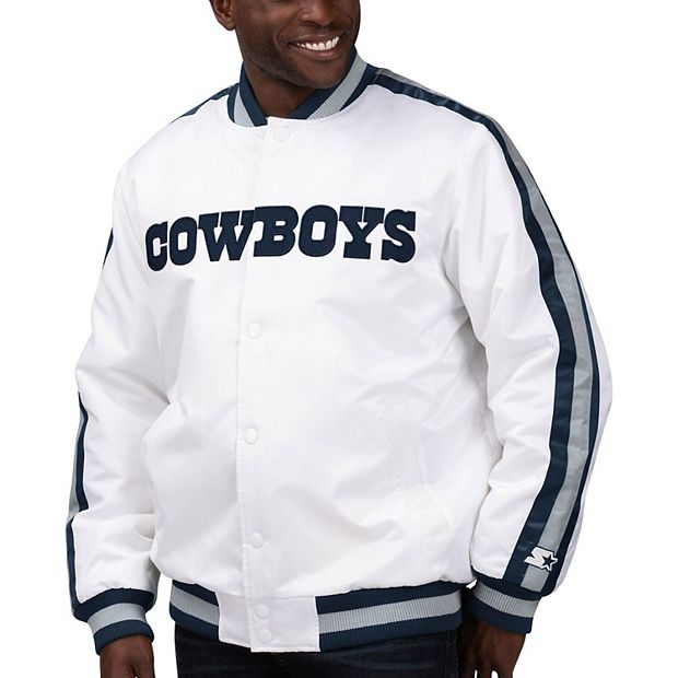 Men's Starter White Dallas Cowboys Throwback D-Line Varsity Full-Snap Jacket