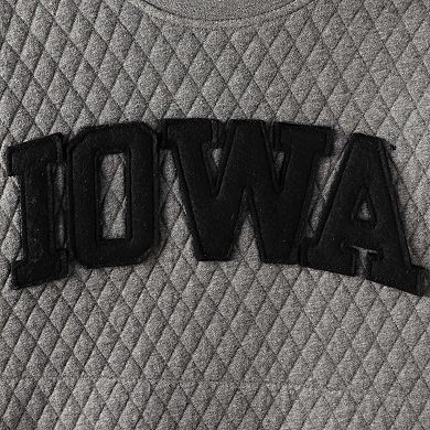 Women's Pressbox Heather Charcoal Iowa Hawkeyes Moose Quilted Pullover Sweatshirt