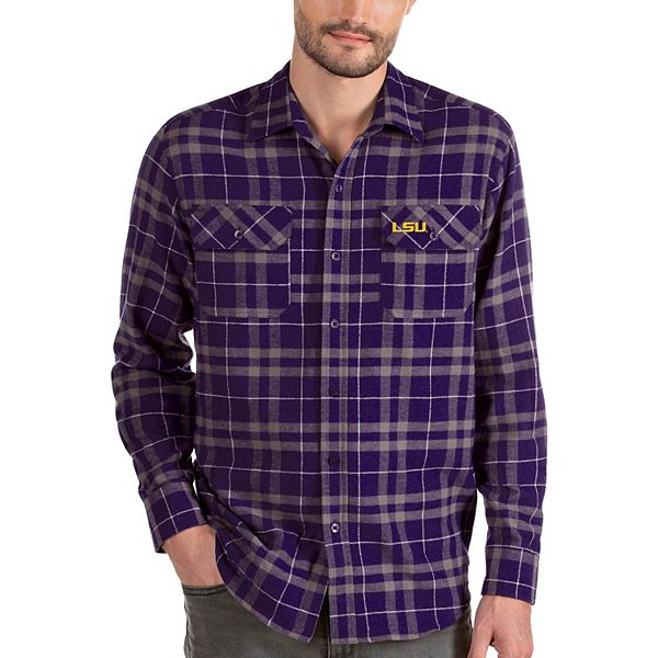 Men's Antigua Purple LSU Tigers Stance Flannel Button-Up Long Sleeve Shirt