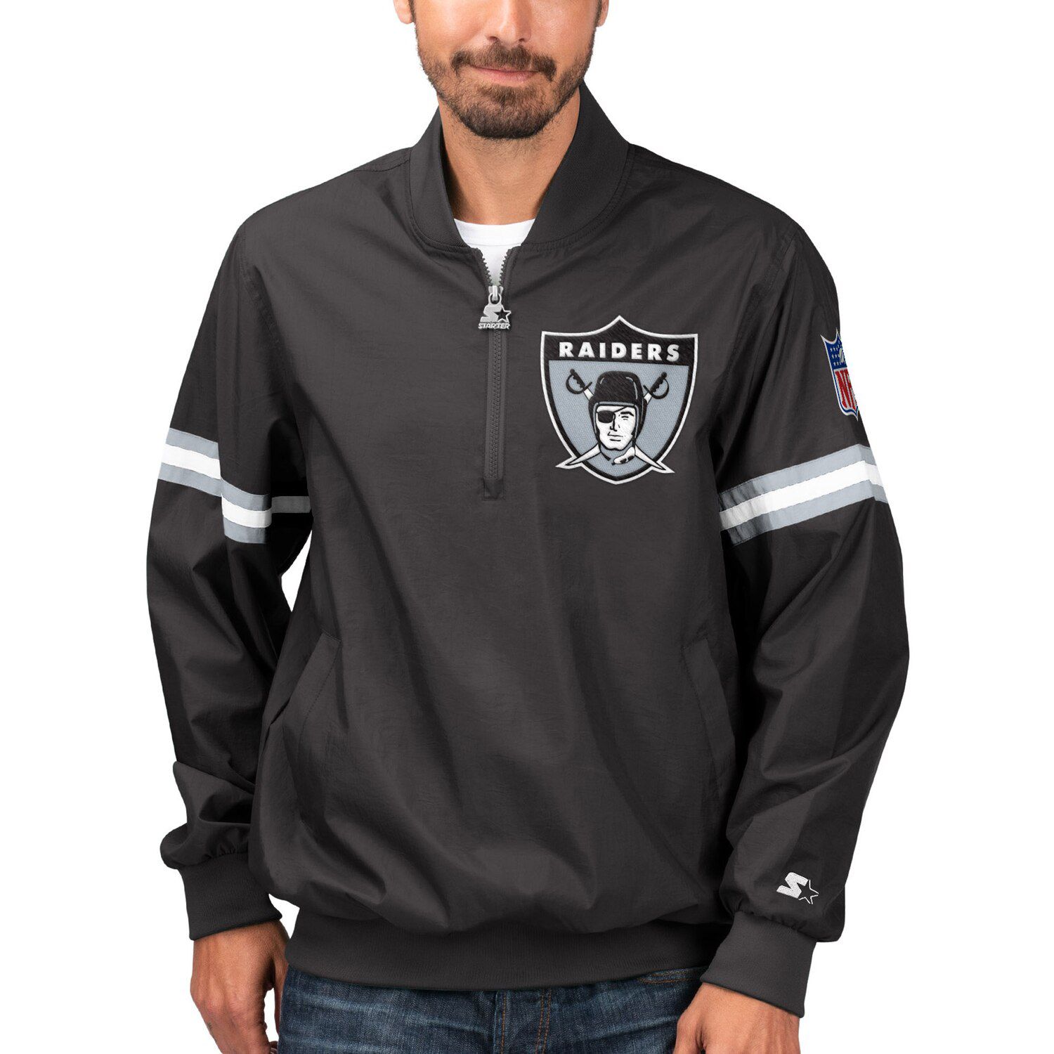 starter oakland raiders pullover jacket