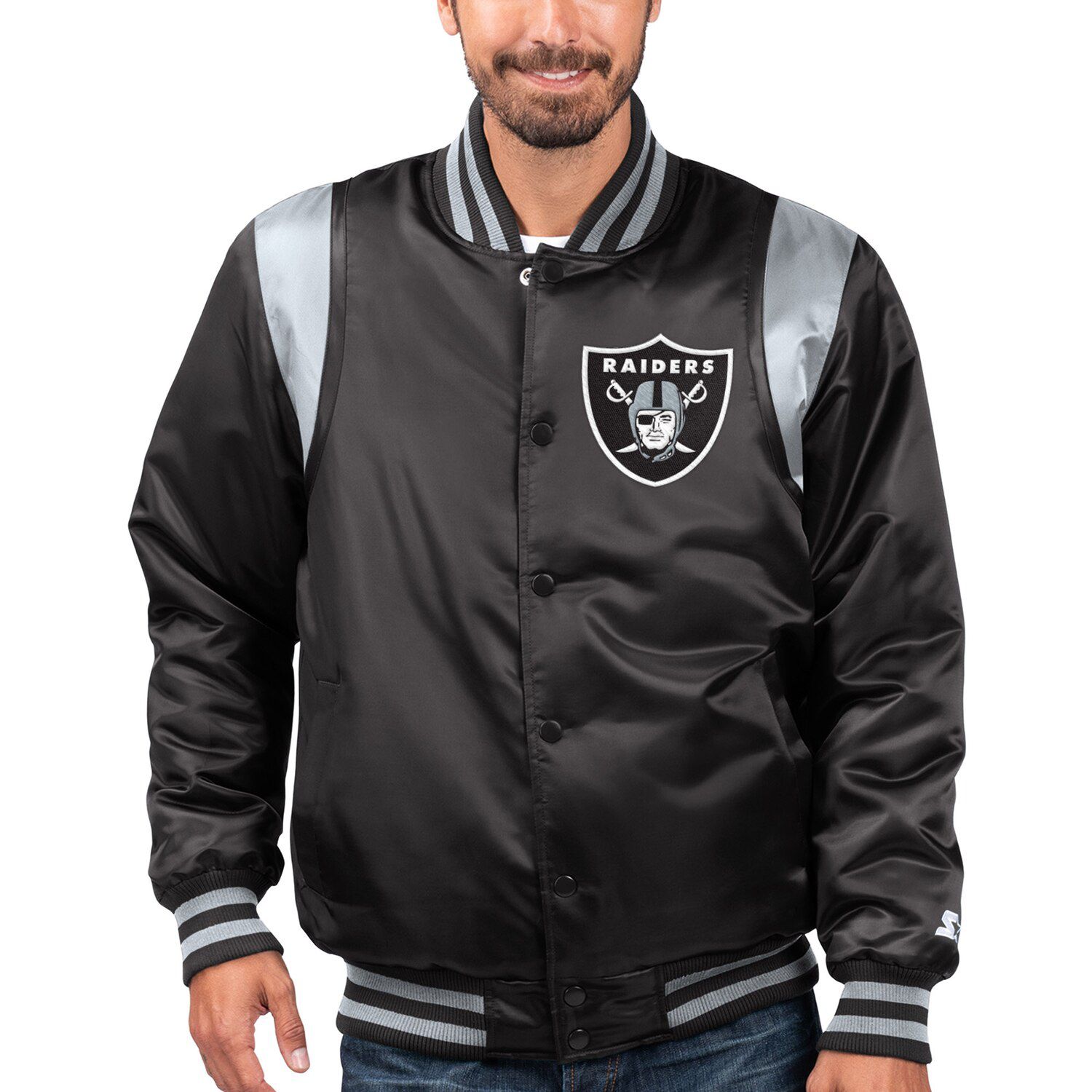 raiders satin starter jacket