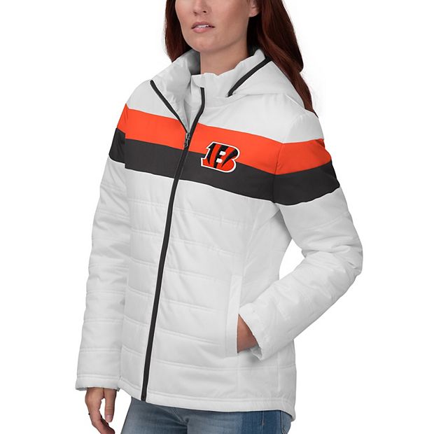 Women's G-III 4Her by Carl Banks White Cincinnati Bengals Tie-Breaker  Full-Zip Hoodie Jacket