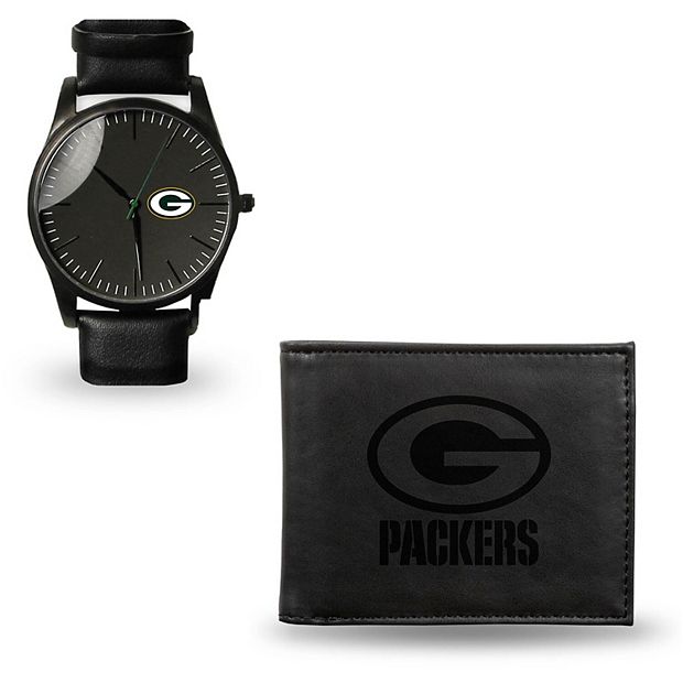 Men's Sparo Green Bay Packers Black Strap Watch & Wallet Gift Set