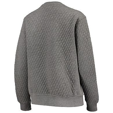 Women's Pressbox Heathered Gray Kansas Jayhawks Moose Applique Quilted Crewneck Sweatshirt