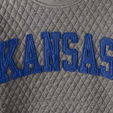 Women's Pressbox Heathered Gray Kansas Jayhawks Moose Applique Quilted Crewneck Sweatshirt