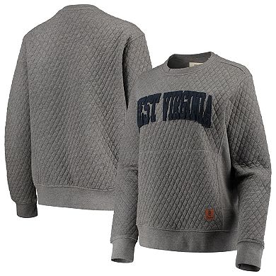 Women's Pressbox Heathered Gray West Virginia Mountaineers Moose Applique Quilted Crewneck Sweatshirt