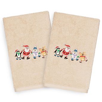 Linum Home Textiles 2-pack Christmas Skating Party Embroidered Hand Towel Set