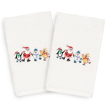 Linum Home Textiles 2-pack Christmas Skating Party Embroidered Hand Towel Set