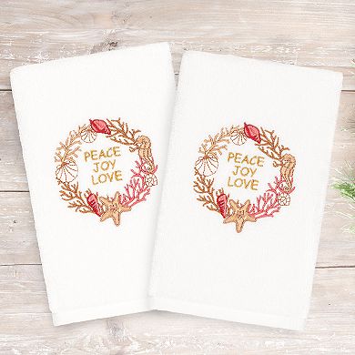 Linum Home Textiles Christmas 2-pack Peace Embroidered Luxury Turkish Cotton Hand Towels