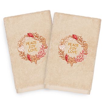 Linum Home Textiles Christmas 2-pack Peace Embroidered Luxury Turkish Cotton Hand Towels