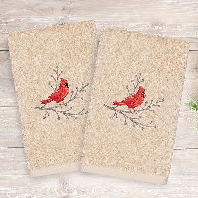 Linum Home Textiles Christmas 2-pack Cardinal Embroidered Luxury Turkish Cotton Hand Towels
