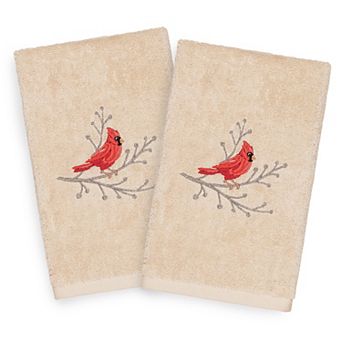 Linum Home Textiles Christmas 2-pack Cardinal Embroidered Luxury Turkish Cotton Hand Towels