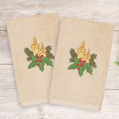 Linum Home Textiles Christmas 2-pack Candles Embroidered Luxury Turkish Cotton Hand Towels