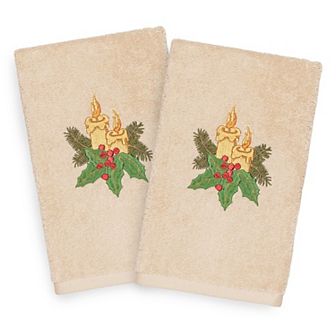 Linum Home Textiles Christmas 2-pack Candles Embroidered Luxury Turkish Cotton Hand Towels