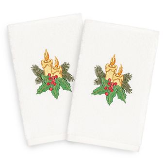 Linum Home Textiles Christmas 2-pack Candles Embroidered Luxury Turkish Cotton Hand Towels