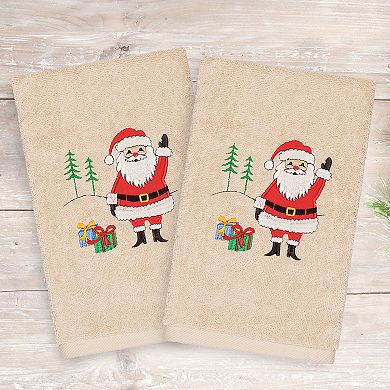 Linum Home Textiles 2-pack Christmas Santa Waving Embroidered Hand Towel Set