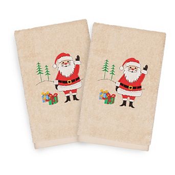 Linum Home Textiles 2-pack Christmas Santa Waving Embroidered Hand Towel Set