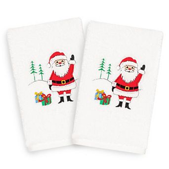 Linum Home Textiles 2-pack Christmas Santa Waving Embroidered Hand Towel Set